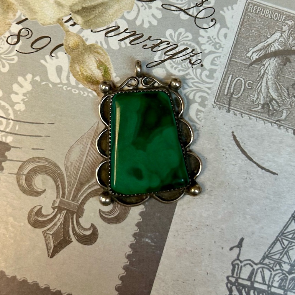 Malachite and Sterling Silver Pendant artist signed